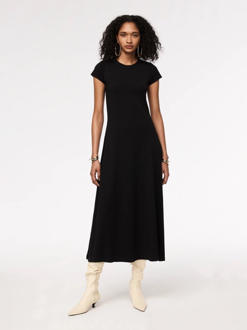 Another Tomorrow Fitted Tee Dress Fit Flare A Lined Midi T Shirt